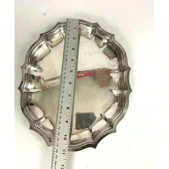 VTG Chippendale Silver Plated Trinket Dish 11" X 9" Scalloped Edges Platter - Picture 5 of 12